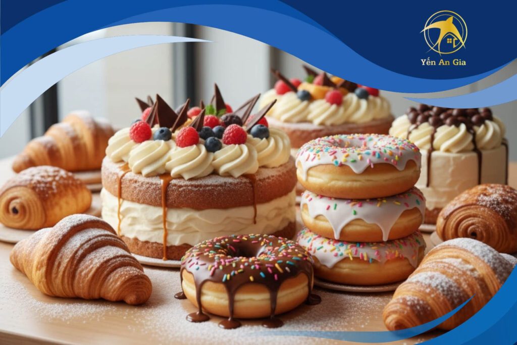 Bánh ngọt nhiều đường minh họa tổ yến kỵ với thực phẩm nào