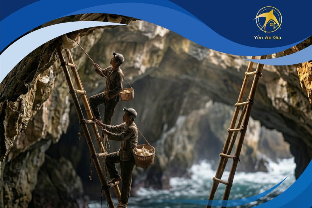 thợ lấy tổ yến trên vách đá